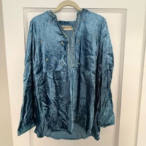 Blue Velvet Tunic with Silver Embellishments